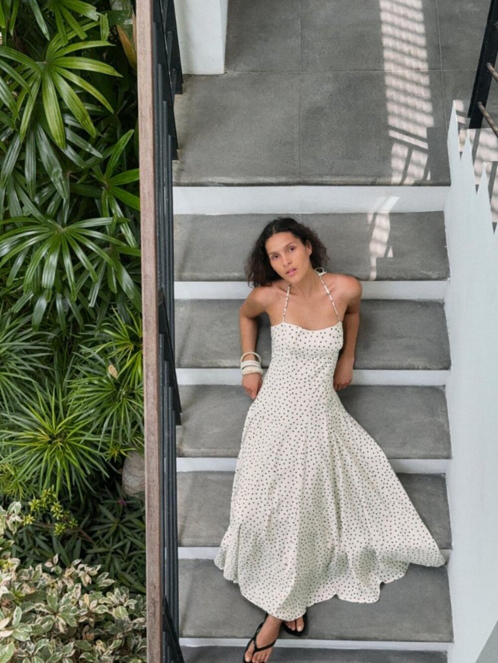 Zara POLKA DOT VOLUME HALTER MIDI DRESS (M)